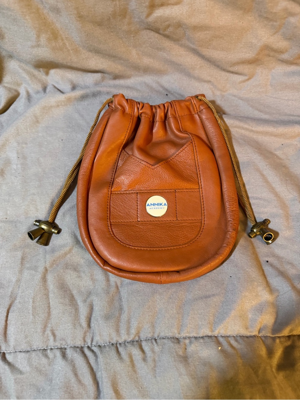 NIKA Tan Leather Drawstring Toiletry Pouch